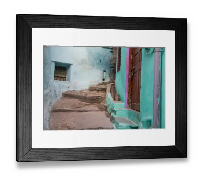 Framed Print : Asia, India, Rajasthan, Udaipur narrow winding street with steps