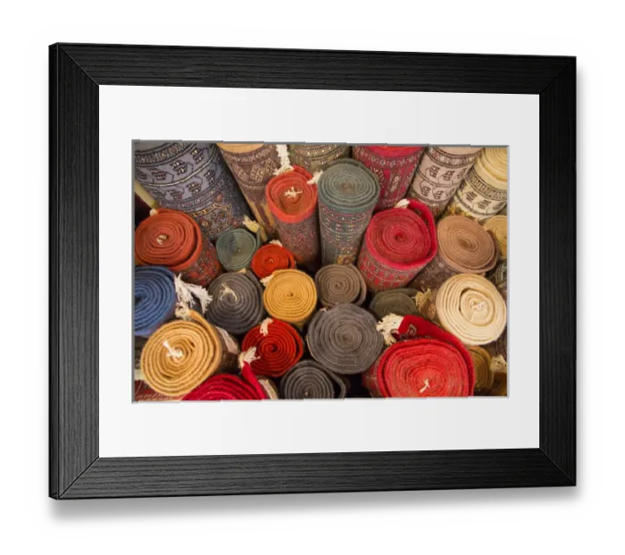 Framed Print : Asia, India, Rajasthan, Jaipur, the making of carpets. Rolled carpets for sale Framed Print : Asia, India, Rajasthan, Jaipur, the making of carpets. Rolled carpets for sale