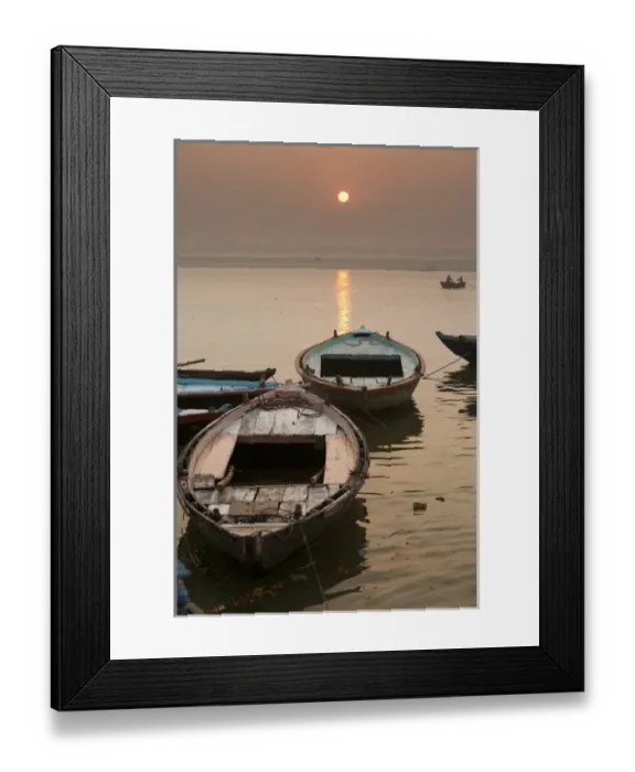 Framed Print : India, Varanasi. Boats on the Ganges River Framed Print : India, Varanasi. Boats on the Ganges River