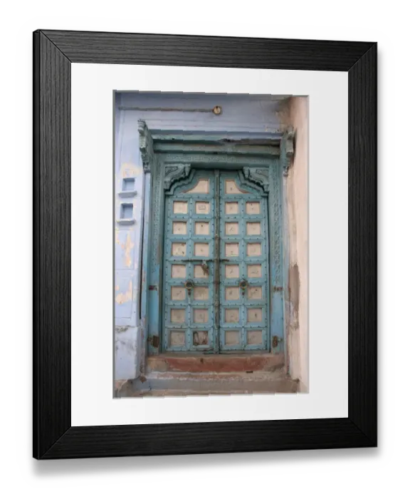 Framed Print : Blue-painted door, Jojawar, Rajasthan, India