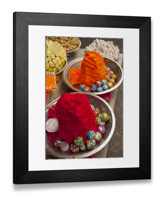 Framed Print : Bright red and orange tikka powder, Pushkar, Rajasthan, India Framed Print : Bright red and orange tikka powder, Pushkar, Rajasthan, India