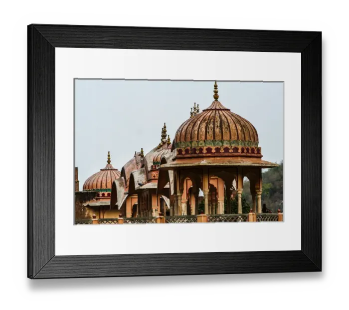 Framed Print : Jaipur, Rajasthan, India. Monkey sits on ledge at ancient Galtaji Temple in India
