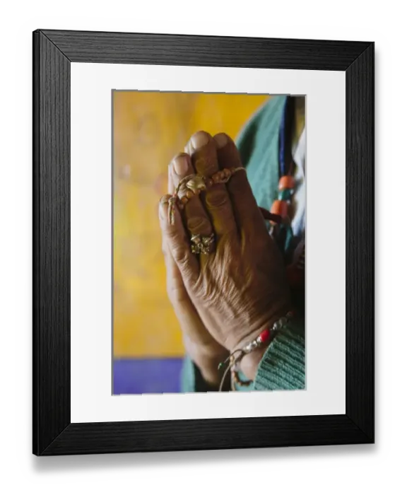 Framed Print : Pilgrim praying in Phyang Gompa, Ladakh, India