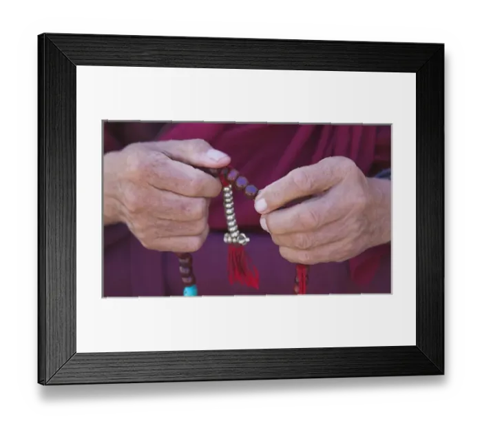Framed Print : Monk praying with beads, Phyang Gompa, , Ladakh, India