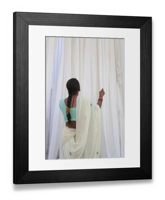Framed Print : Woman drying cloth at local fabric printing workshop, Pali, Rajasthan, India Framed Print : Woman drying cloth at local fabric printing workshop, Pali, Rajasthan, India