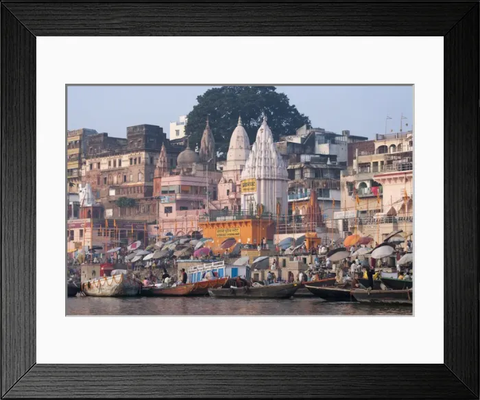 Framed Print : Ghats along the bank of the Ganges River, Varanasi, India