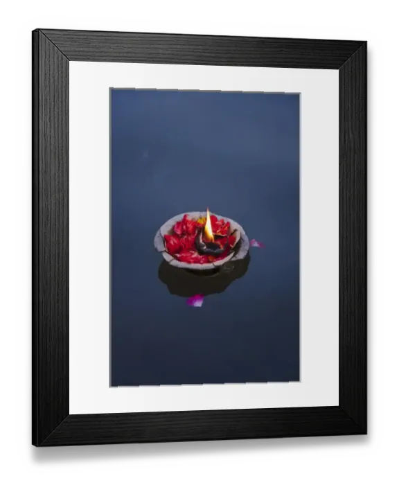 Framed Print : Flower lamp on the Ganges River, Varanasi, India Framed Print : Flower lamp on the Ganges River, Varanasi, India