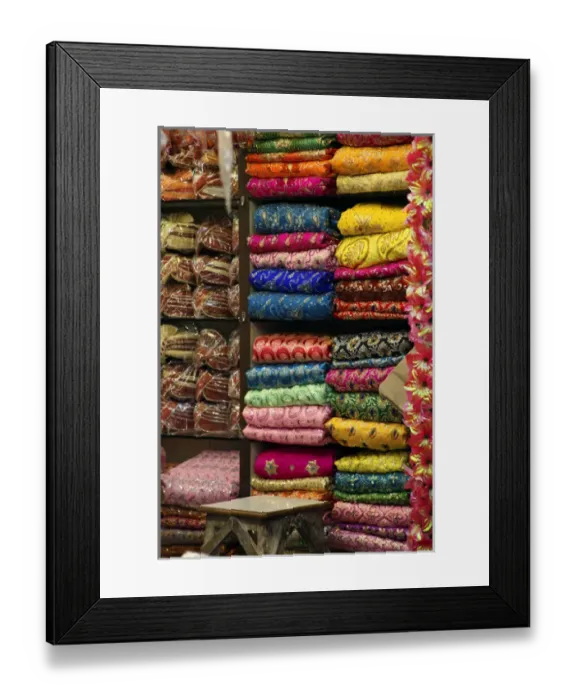 Framed Print : Asia, India, Delhi. Colorful Sari Shop in Old Delhi