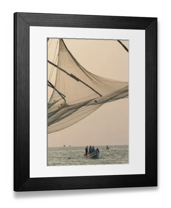 Framed Print : Fishing boat & Chinese Fishing nets, Fort Kochi, Kochi, (Cochin), Kerala, India