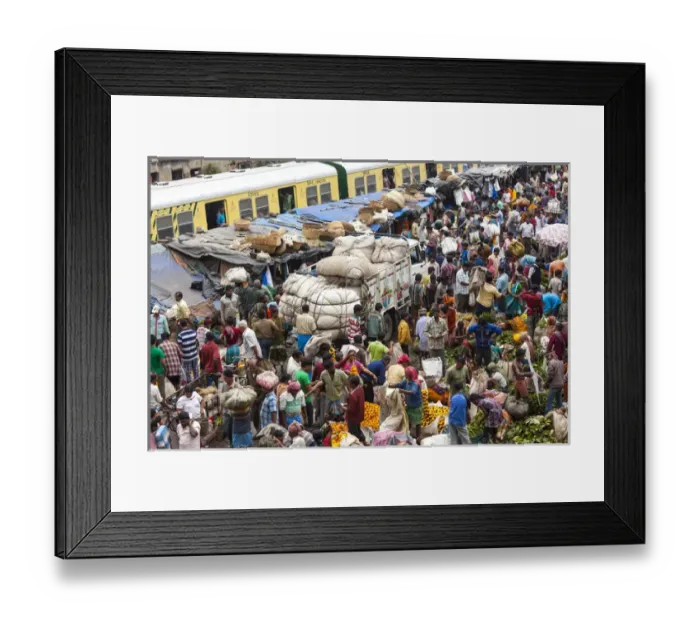 Framed Print : Train & Flower market, Kolkata, India Framed Print : Train & Flower market, Kolkata, India