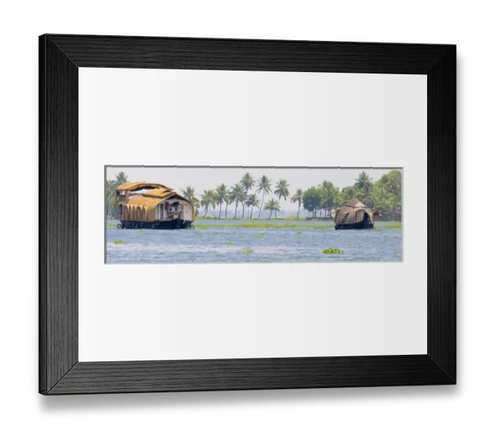Framed Print : Asia, India, Kerala (Backwaters). Houseboats float along a Kerala Backwaters canal Framed Print : Asia, India, Kerala (Backwaters). Houseboats float along a Kerala Backwaters canal