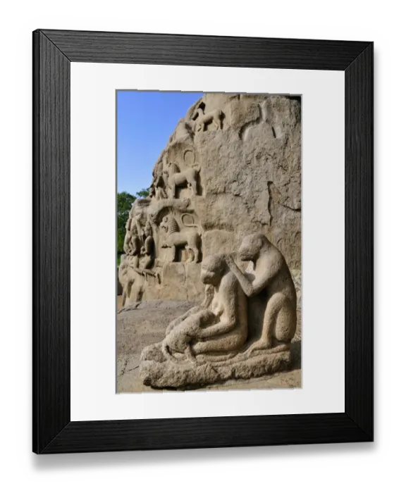 Framed Print : Asia, India, Tamil Nadu, Mahabalipuram. Monkey sculptures near the Arjuna s Framed Print : Asia, India, Tamil Nadu, Mahabalipuram. Monkey sculptures near the Arjuna s