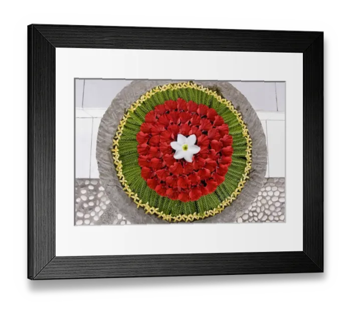Framed Print : Indonesia, Bali. Close-up of a Balinese floral offering to various deities. Credit as Framed Print : Indonesia, Bali. Close-up of a Balinese floral offering to various deities. Credit as