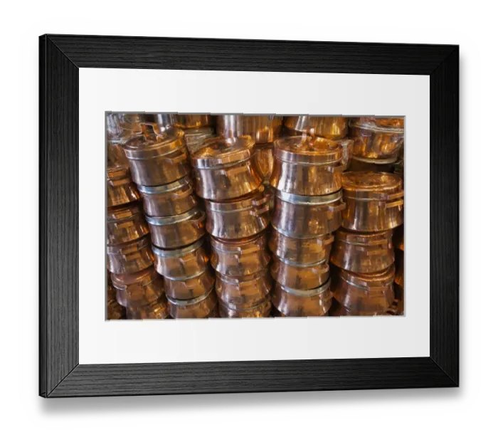 Framed Print : Iran, Southeastern Iran, Kerman, End to End Bazaar, copper pots