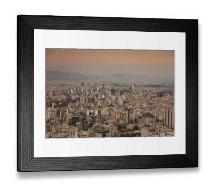 Framed Print : Iran, Tehran, elevated city skyline from the Roof of Iran Park, dusk