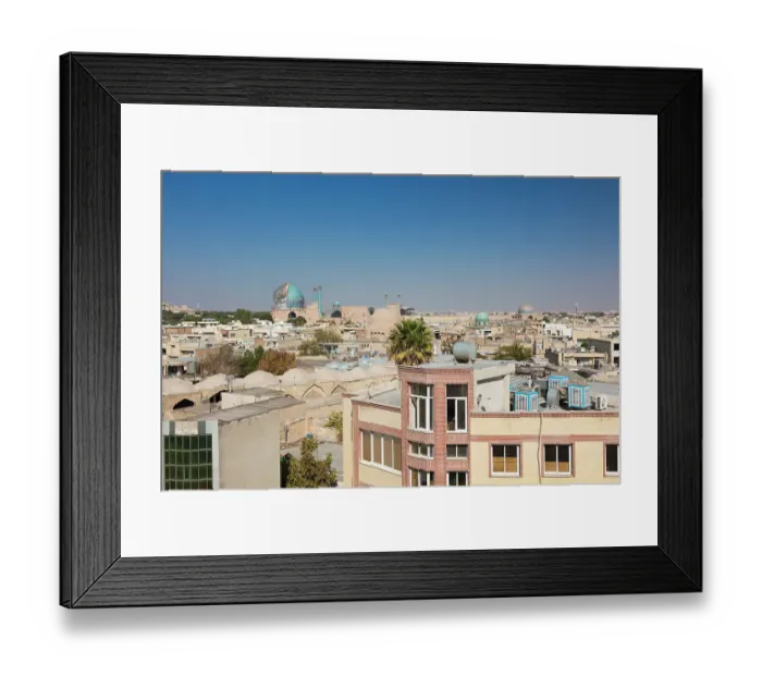 Framed Print : Iran, Central Iran, Esfahan, elevated view of central city towards Royal Mosque