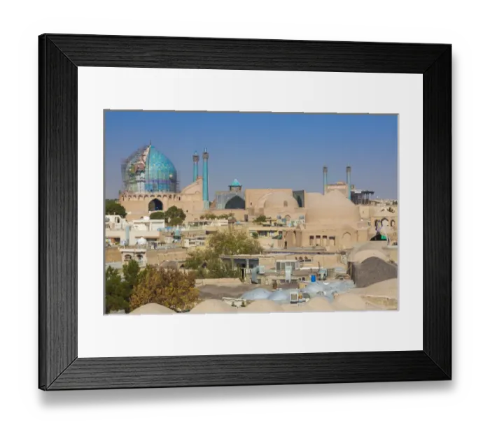 Framed Print : Iran, Central Iran, Esfahan, elevated view of central city towards Royal Mosque