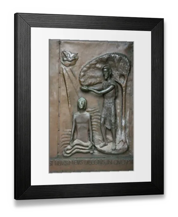 Framed Print : Bronze relief of Jesus healing power to restore on entrance door to Nazareth s Framed Print : Bronze relief of Jesus healing power to restore on entrance door to Nazareth s