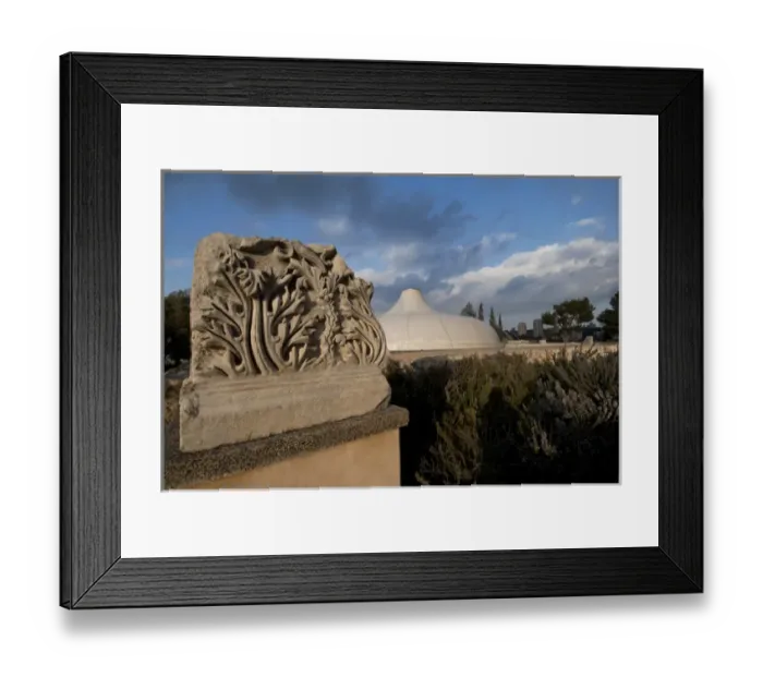 Framed Print : Israel, Jerusalem, Israel Museum sculpture and exterior view of the Shrine of the Book