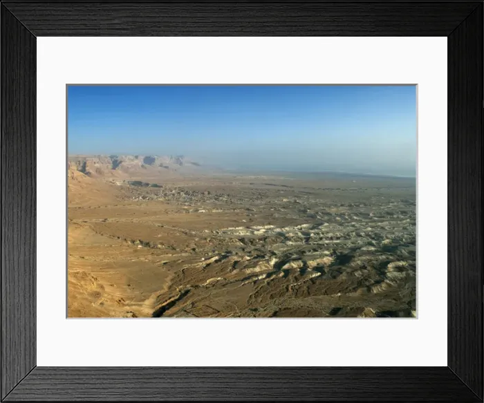Framed Print : Israel, Judean Desert, Dead Sea. The view north across the Judean Desert from