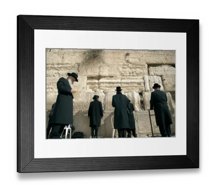 Framed Print : Israel, Jerusalem. Jewish orthodox men pray at the Western Wall in Jerusalem
