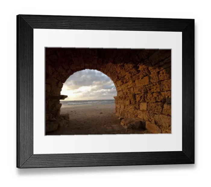 Framed Print : Middle East, Israel, remains of an ancient aqueduct as sunset at the historic city