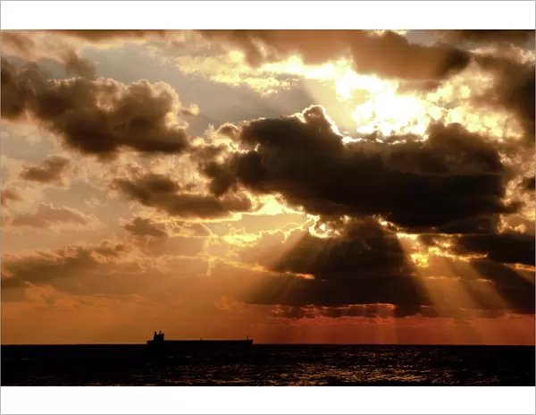 Middle East, Israel, sunset over the ocean off the historic city of Caesarea