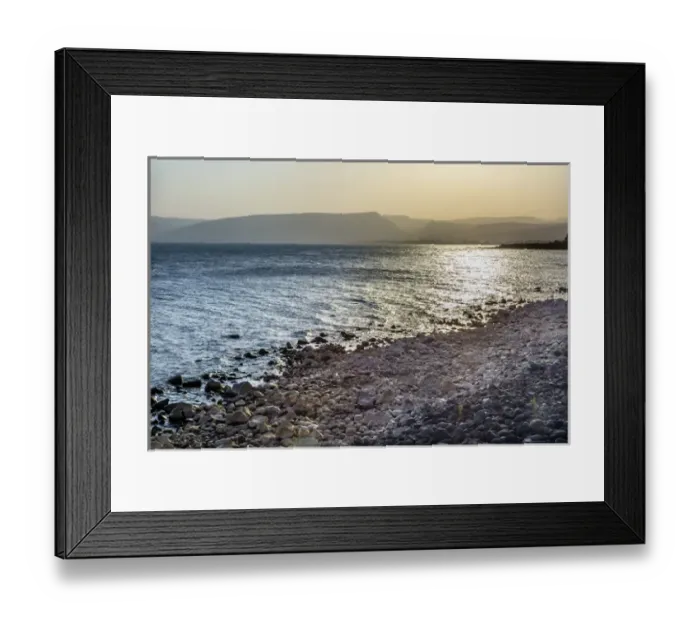 Framed Print : Sea of Galilee Capernum from Saint Peters House Israel Tiberias in distance
