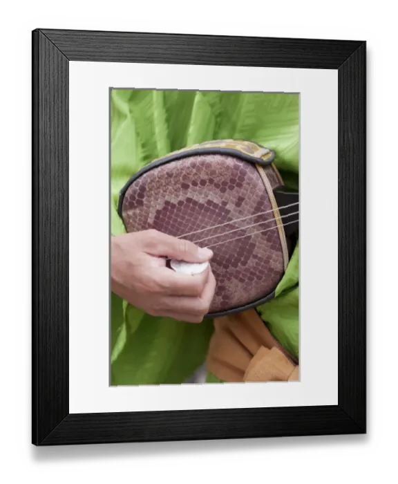 Framed Print : The traditional Japanese stringed instrument known as the shamisen