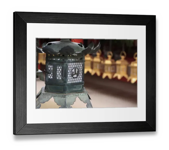 Framed Print : Smaller metal and gold lanterns are representations of their ancient stone siblings Framed Print : Smaller metal and gold lanterns are representations of their ancient stone siblings