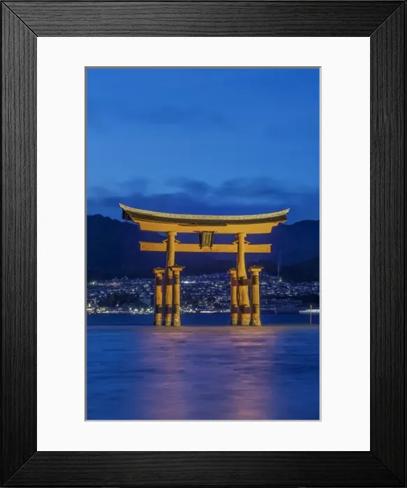 Framed Print : Japan, Miyajima, Itsukushima Shrine, Twilight Floating Torii Gate