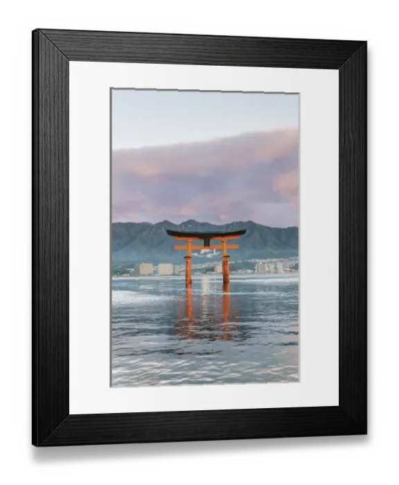 Framed Print : Japan, Miyajima, Itsukushima Shrine, Floating Torii Gate at Sunrise