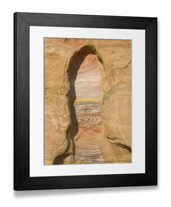 Framed Print : Rock texture of cave wall, Petra, Jordan