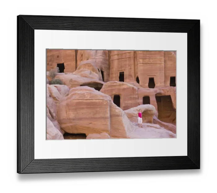 Framed Print : Tourist with Uneishu Tomb, Petra, Jordan (UNESCO World Heritage site) Framed Print : Tourist with Uneishu Tomb, Petra, Jordan (UNESCO World Heritage site)