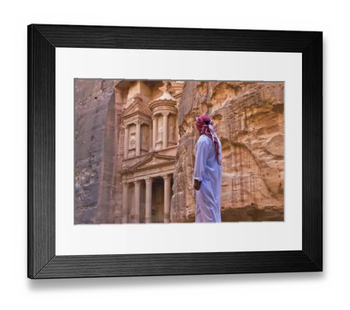 Framed Print : Arab man watching Facade of Treasury (Al Khazneh), Petra, Jordan (UNESCO World Heritage Framed Print : Arab man watching Facade of Treasury (Al Khazneh), Petra, Jordan (UNESCO World Heritage