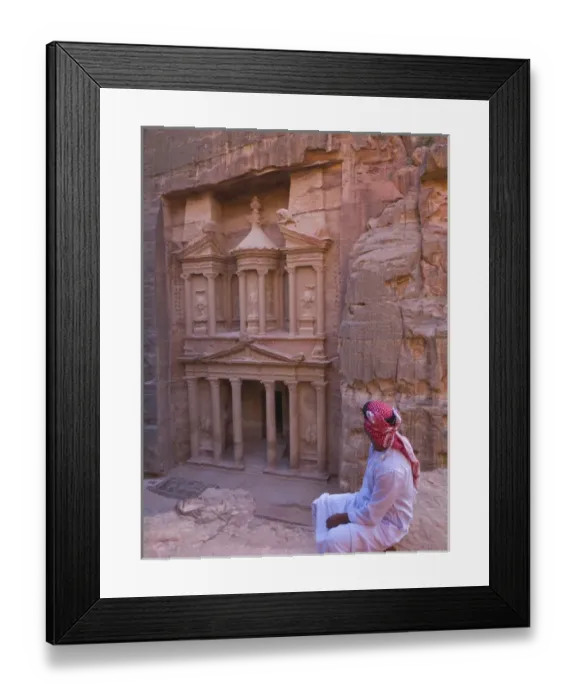 Framed Print : Arab man watching Facade of Treasury (Al Khazneh), Petra, Jordan (UNESCO World Heritage Framed Print : Arab man watching Facade of Treasury (Al Khazneh), Petra, Jordan (UNESCO World Heritage