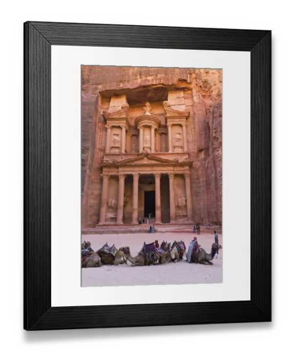 Framed Print : Camels at the Facade of Treasury (Al Khazneh), Petra, Jordan (UNESCO World Heritage Framed Print : Camels at the Facade of Treasury (Al Khazneh), Petra, Jordan (UNESCO World Heritage