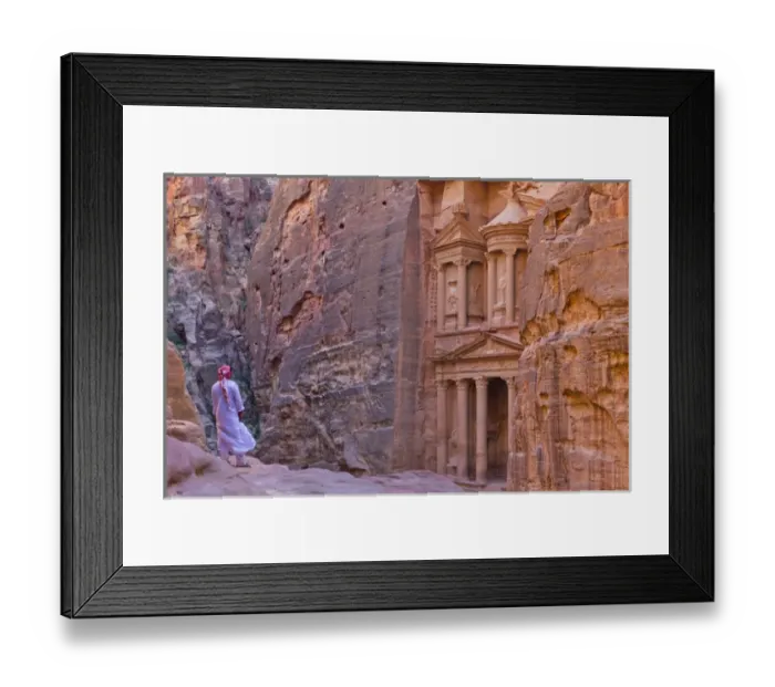 Framed Print : Arab man watching Facade of Treasury (Al Khazneh), Petra, Jordan (UNESCO World Heritage Framed Print : Arab man watching Facade of Treasury (Al Khazneh), Petra, Jordan (UNESCO World Heritage
