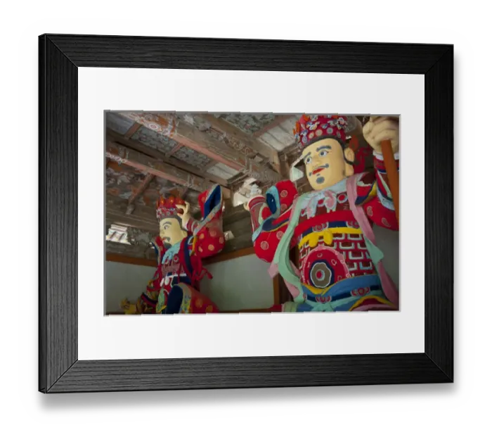 Framed Print : Colourful statues at the Buddhist Pohyon-temple, Mount Myohyang-san, North Korea Framed Print : Colourful statues at the Buddhist Pohyon-temple, Mount Myohyang-san, North Korea