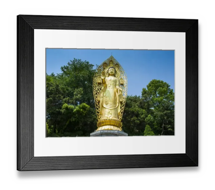Framed Print : Golden buddha in the Unesco world heritage sight the fortress of Suwon, South Korea