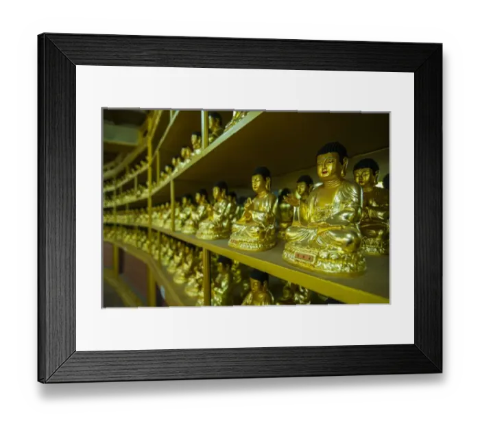 Framed Print : Buddha collection undeneath the Golden Maitreya Statue, Beopjusa Temple Complex
