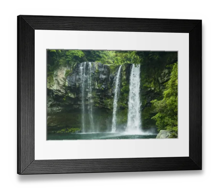 Framed Print : Cheonjiyeon pokpo waterfall, Unesco world heritage sight the island of Jejudo, South Framed Print : Cheonjiyeon pokpo waterfall, Unesco world heritage sight the island of Jejudo, South