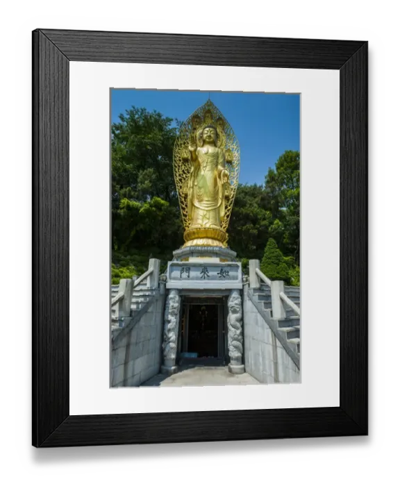 Framed Print : Golden buddha in the Unesco world heritage sight the fortress of Suwon, South Korea