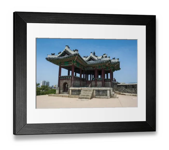 Framed Print : Huge stone walls around the Unesco world heritage sight the fortress of Suwon, South Framed Print : Huge stone walls around the Unesco world heritage sight the fortress of Suwon, South