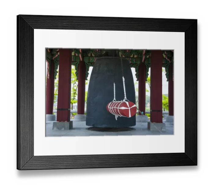 Framed Print : Peace bell at the high security border between South and North Korea, Panmunjom Framed Print : Peace bell at the high security border between South and North Korea, Panmunjom