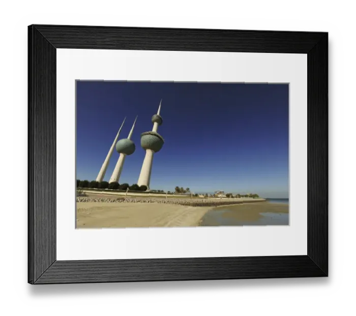 Framed Print : Kuwait, Kuwait City, Kuwait Towers along small beach Framed Print : Kuwait, Kuwait City, Kuwait Towers along small beach
