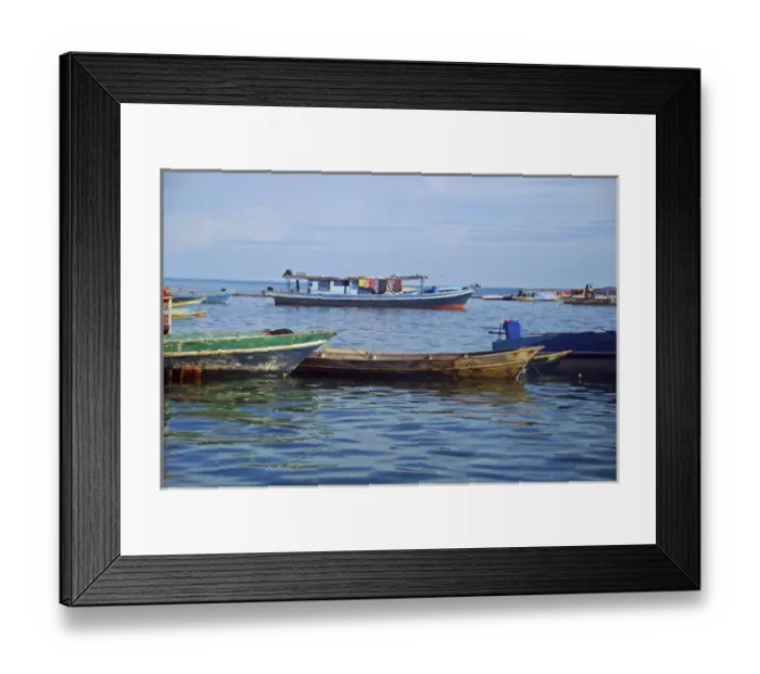 Framed Print : Malaysia, Borneo, Semporna, Mabul, Dayak Lau (Sea Gypsies) living on boats and wooden Framed Print : Malaysia, Borneo, Semporna, Mabul, Dayak Lau (Sea Gypsies) living on boats and wooden