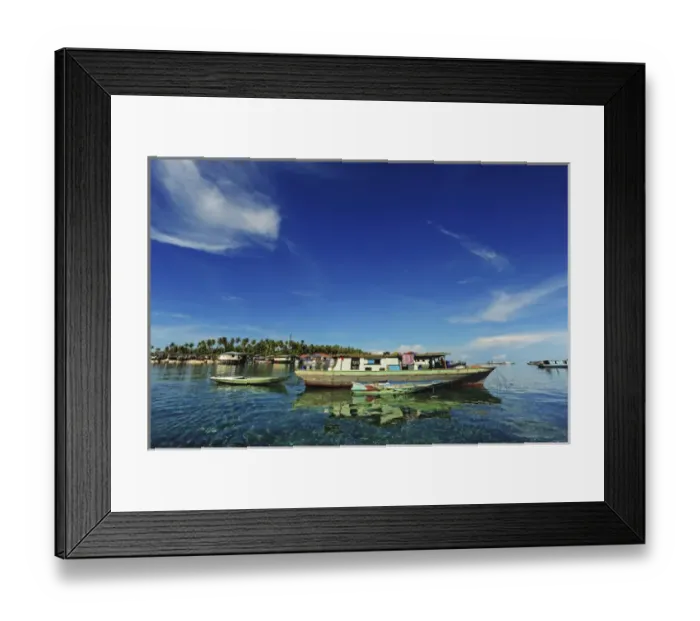 Framed Print : Malaysia, Borneo, Semporna, Mabul, Dayak Lau (Sea Gypsies) living on boats and wooden