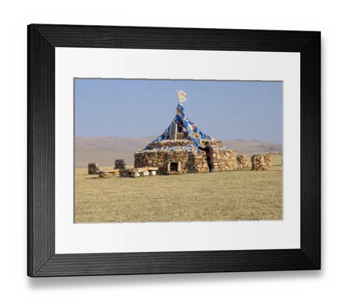 Framed Print : Western Mongolia. An ovoo, a sacred cairn, part of Mongolian shamanic traditions