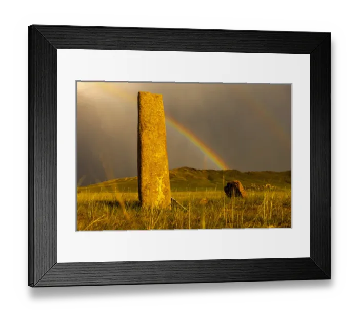 Framed Print : Rainbow over Deer stones with inscriptions, 1000 BC, Mongolia Framed Print : Rainbow over Deer stones with inscriptions, 1000 BC, Mongolia